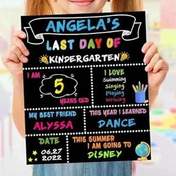 2 First Day and Last Day of School 12"x10" Glossy Cardstock Signs with Marker - Picture 1 of 4